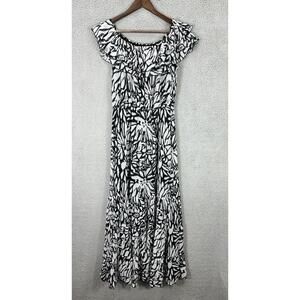 Fashion Bug Maxi Dress Women 6 Off Shoulder Black Floral Coquette Boho‎ Resort